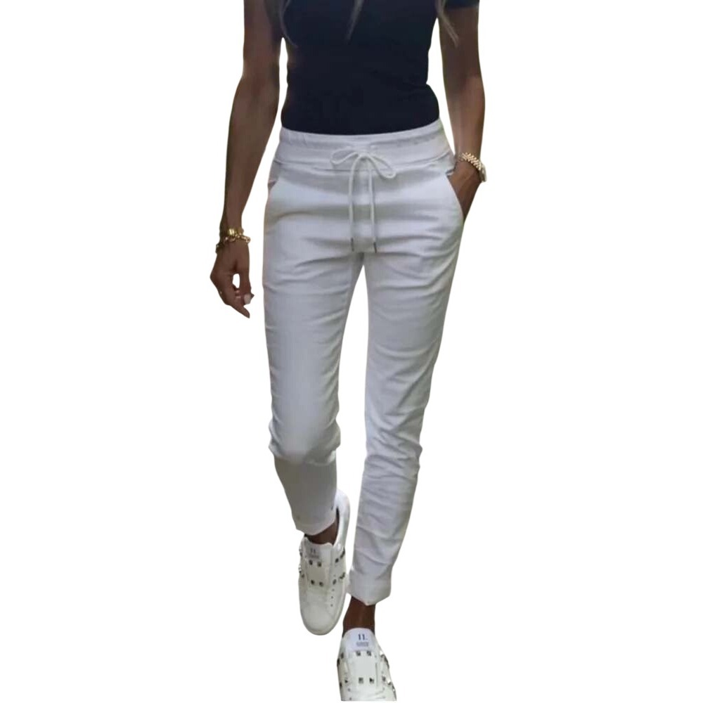 Bevvy Flog Shely White Jogger Pants 28 Cotton Lycra Stretch Minimalist Sporty